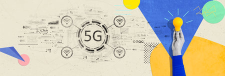 5G network with person holding a light bulbの写真素材