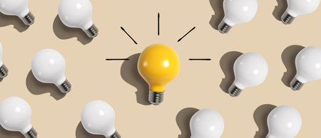 One out unique idea light bulb - Flat layの写真素材