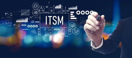 ITSM theme with businessman at nightの写真素材