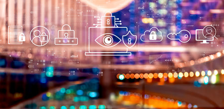 Data Privacy concept with big city at nightの写真素材