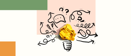 Brainstorming concept with a crumpled paper light bulbの写真素材