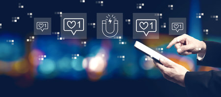 Get more likes concept with businessman using a tablet computerの写真素材