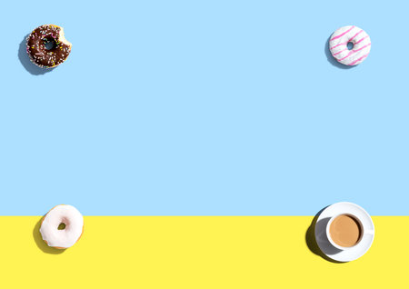 Donuts and a cup of coffeeの写真素材