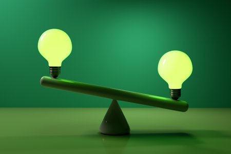 Two lightbulbs on a seesaw - 3Dの写真素材