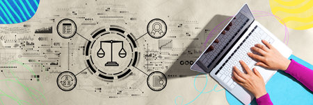 Legal advice service concept with person using a laptopの写真素材
