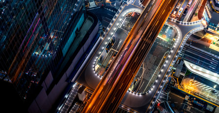 People and traffic travel through Shibuya, Tokyo, Japan