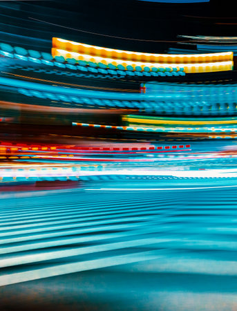City motion blurred intersection background at night