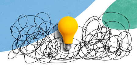 Clarifying complex ideas theme with light bulbの写真素材