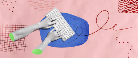 Person using a computer keyboardの写真素材
