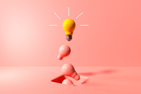 One out unique idea light bulb with a hole on the floor - 3Dの写真素材