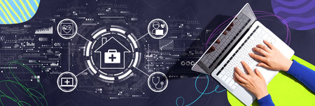 Telehealth theme with person using a laptopの写真素材