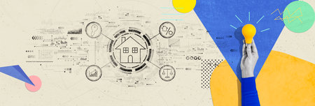 Real estate theme with person holding a light bulbの写真素材