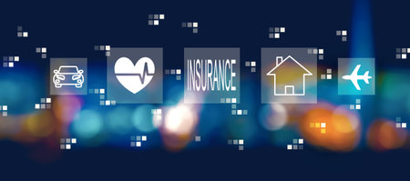 Insurance concept with blurred city at nightの写真素材