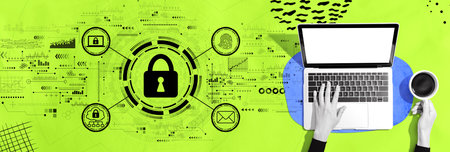 Internet network security concept with person using a laptopの写真素材