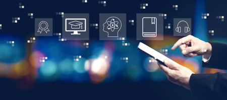 Online education concept with businessman using a tablet computerの写真素材