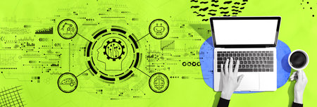Future technology concept with person using a laptopの写真素材