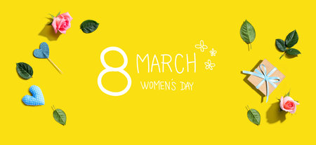 Happy womens day message with a small gift boxの写真素材