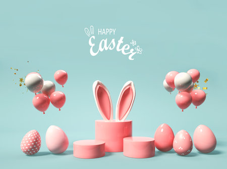Happy Easter message with rabbit ears and eggsの写真素材