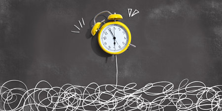 Alarm clock with chaos and confusion themeの写真素材