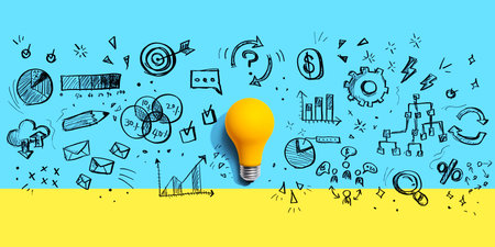 Marketing strategy concept with a light bulbの写真素材
