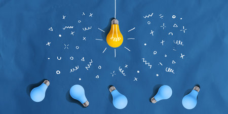 One out unique idea light bulb conceptの写真素材
