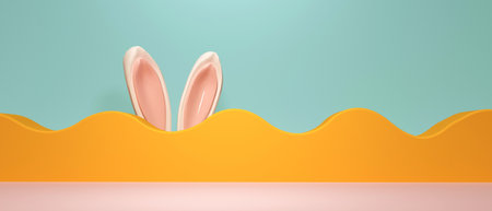 Easter holiday theme with rabbit ears and pastel colorsの写真素材