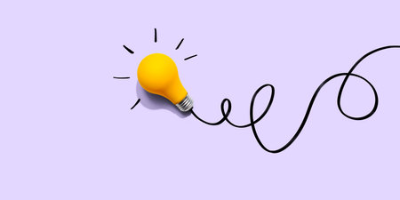 Brainstorming concept with a yellow light bulbの写真素材