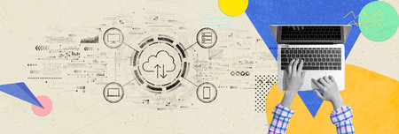 Cloud computing with person using a laptop computerの写真素材