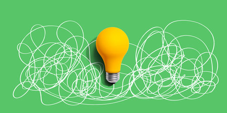 Clarifying complex ideas theme with light bulbの写真素材