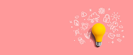 Cyber Security theme drawing with a light bulbの写真素材