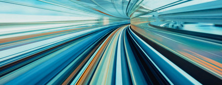 Abstract high speed motion blurred concept image from a monorail in Tokyo, Japanの写真素材
