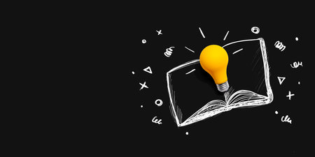 An open book with a lightbulb
