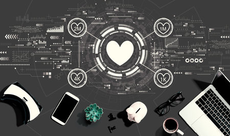 Get more likes concept with electronic gadgets and office suppliesの写真素材