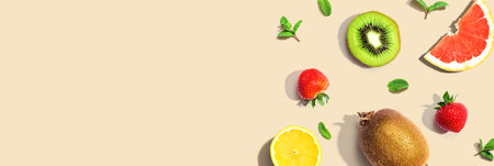 Collection of mixed fruits overhead viewの写真素材