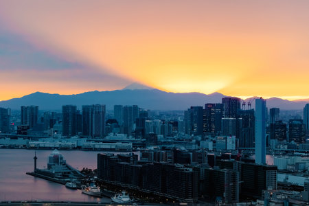 View of a mountain from a cityの写真素材