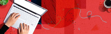 Person using a laptop computerの写真素材