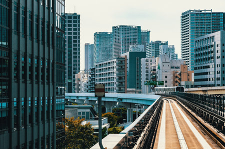 View of Tokyo from the automated monorailの写真素材