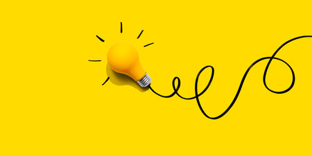 Brainstorming concept with a yellow light bulbの写真素材