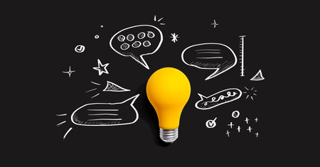 Brainstorming concept with a light bulb and speech bubblesの写真素材