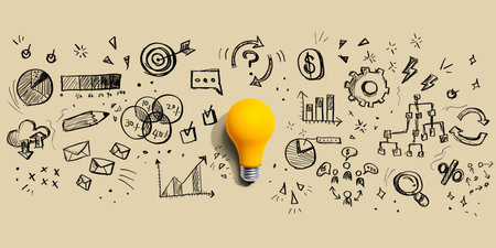 Marketing strategy concept with a light bulbの写真素材