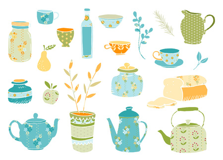 Pretty Tea and Kitchen Floral patterned vector illustrationsのイラスト素材