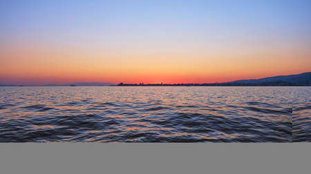 Sunset on the Lake Balaton, Hungary. Panoramic view.の写真素材