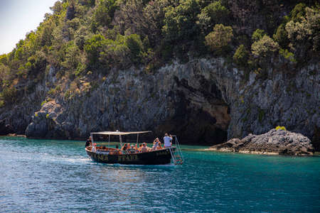 Tourists sea trip on the boat in Calabriaのeditorial素材