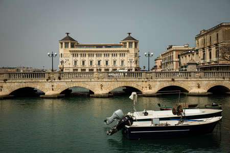 View of Ponte Umbertino in Ortigia, Sicilyのeditorial素材