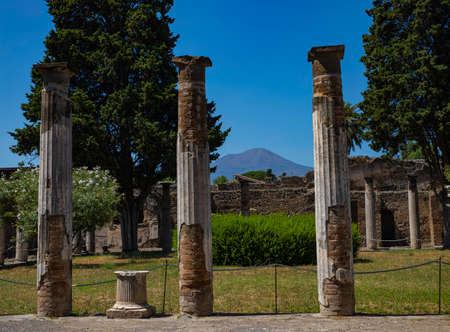 The archeological park of Pompei, in Campania, inItaly, with view on volacono Vesuviusの写真素材