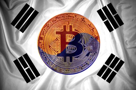Bitcoin on the background Flag  of South  Koreaの写真素材
