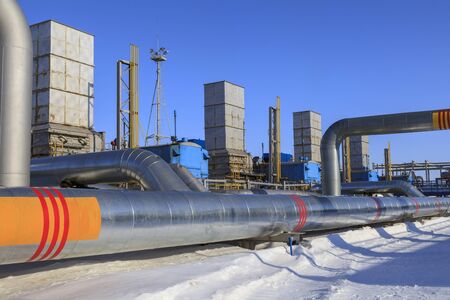 Oil, gas industry. Gas booster compressor station, gas transportation plantの写真素材