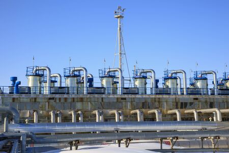 Oil, gas industry. Gas booster compressor station, gas transportation plantの写真素材