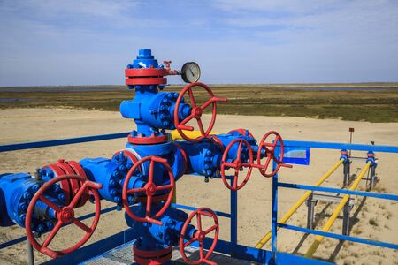 Oil, gas industry. Group wellheads and valve armatureの写真素材