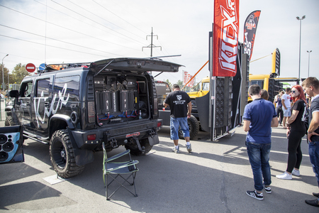 Rostov-on-Don, Russia, September 23, 2018: AutoShow on auto sound in Rostov-on-Don, racing, bikes, tuning, sub-buffers, free admission, editorialのeditorial素材